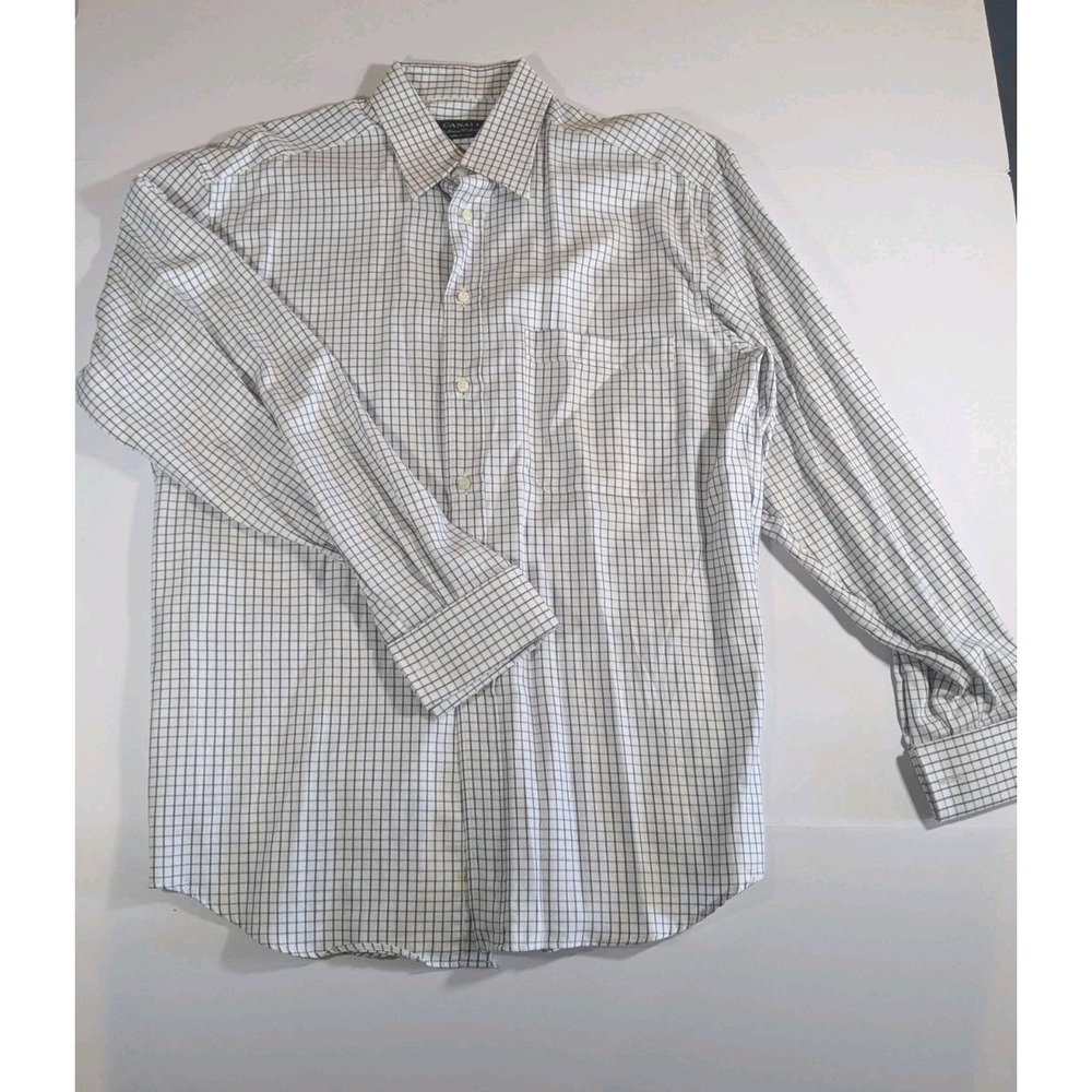 Canali Mens Blue Check Spread Collar Dress Shirt 16 / 41cm‎ Flaw
